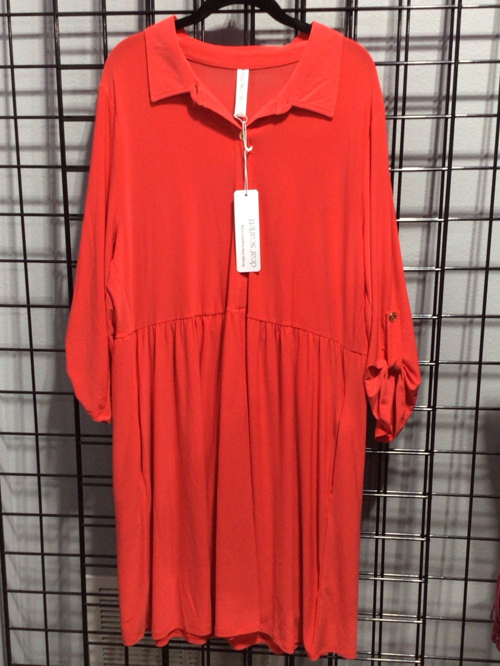 Women's Long Sleeve Collared Dress in Bright Red